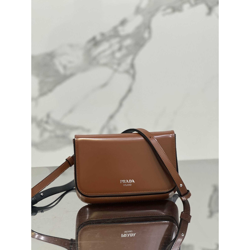 Pra*a brushed leather mini-bag with shoulder strap  brown