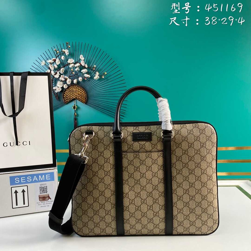 g*u*i gg S*p*e canvas briefcase beige
