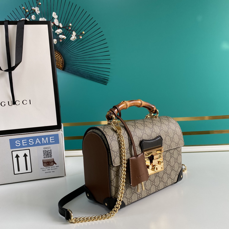 G*u*i padlock gg small bamboo shoulder bag brown