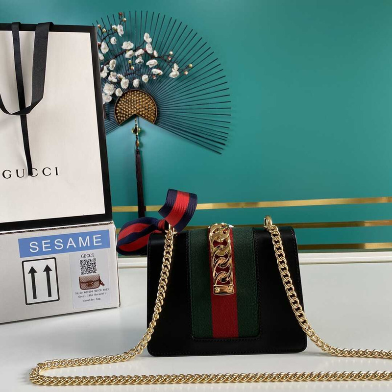 G*u*i sylvie shoulder gg web stripe mini bag black