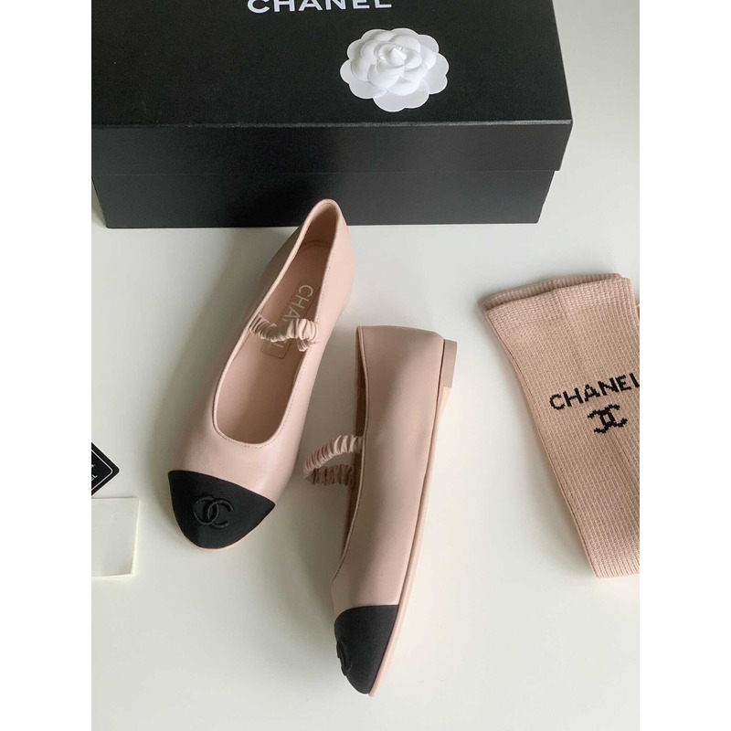 Ch*el ballerina lambskin flats pink