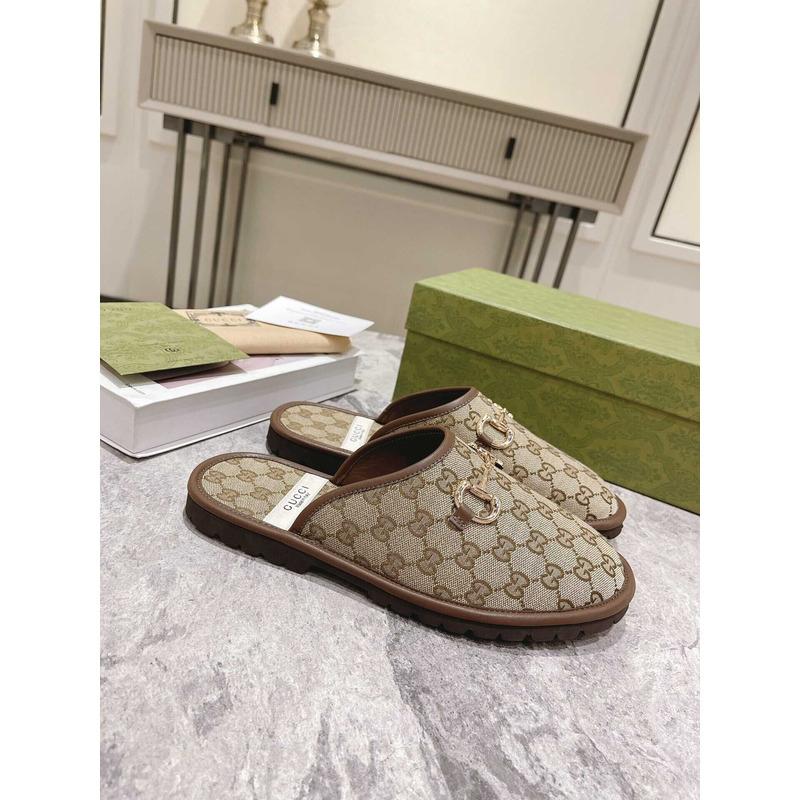 G*u*i gg classic logo horsebit detail mules beige