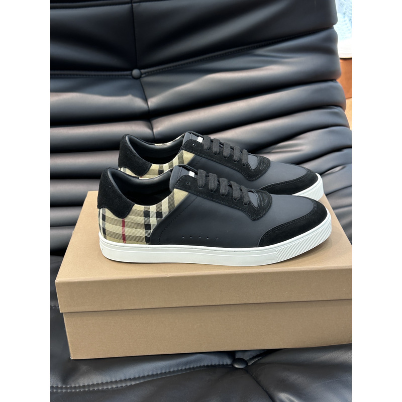B**rry leather, suede and plaid sneakers black/archive beige