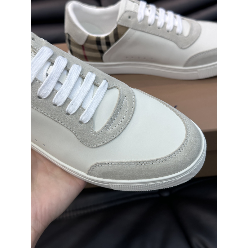 B**rry leather, suede and plaid sneakers  white/archive beige