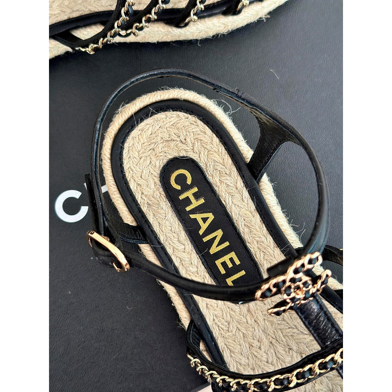 Ch*el sandals lambskin black