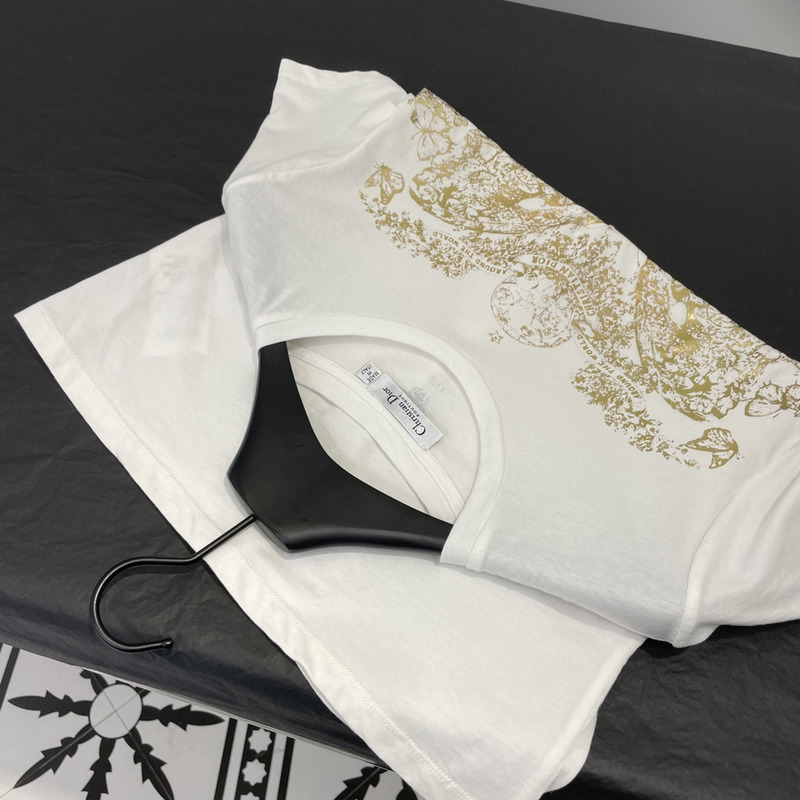 D*or embroidered t-shirt cotton jersey gold-tone signature white