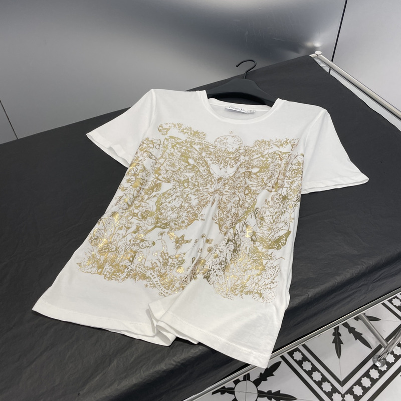 D*or embroidered t-shirt cotton jersey gold-tone signature white