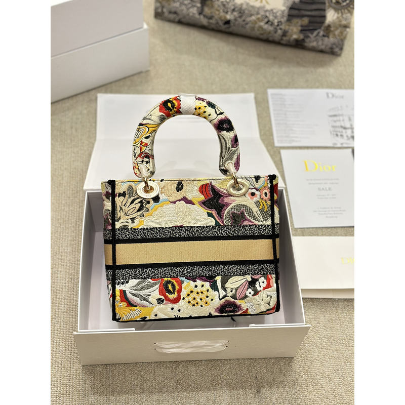 D*or medium lady d-lite bag brocart butterfly embroidery beige multicolor