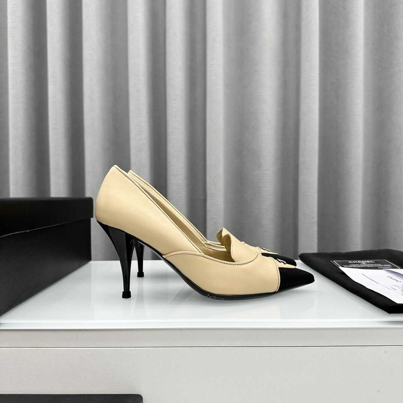 Ch*el pointed toe heels beige