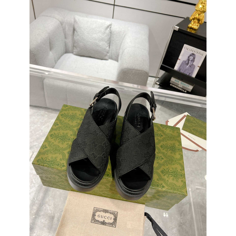 g*u*i women\''s gg S*p*e lug sole sandals black