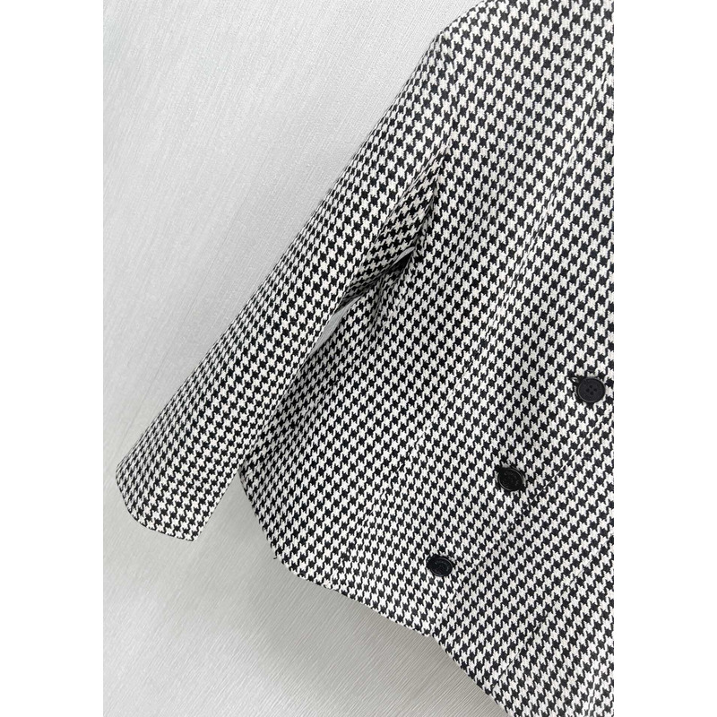 D*or fitted jacket with officer collar black and white houndstooth wool