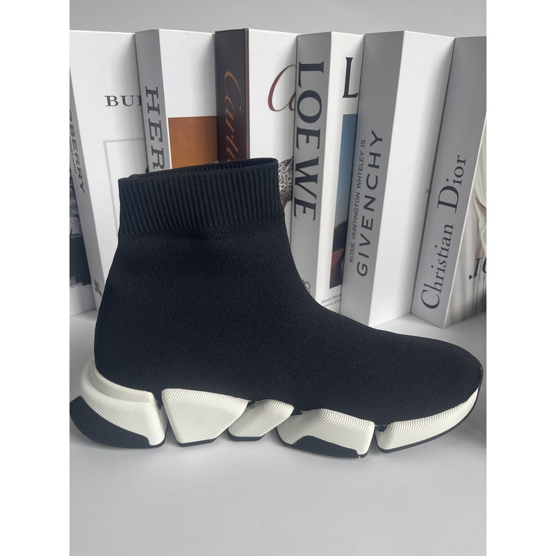 Ba*len*cia*ga black speed trainer sneaker with white textured sole