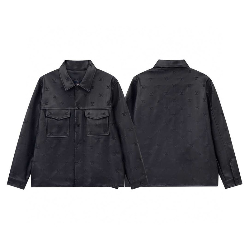 l**is V*t*n embroidered leather signature overshirt lv blouson black