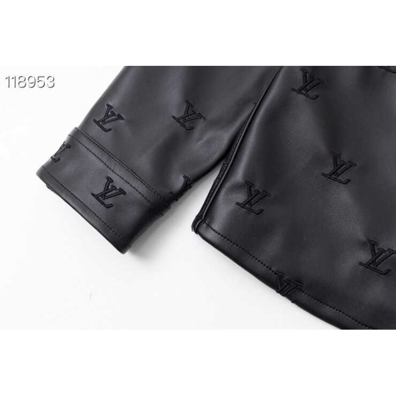 l**is V*t*n embroidered leather signature overshirt lv blouson black