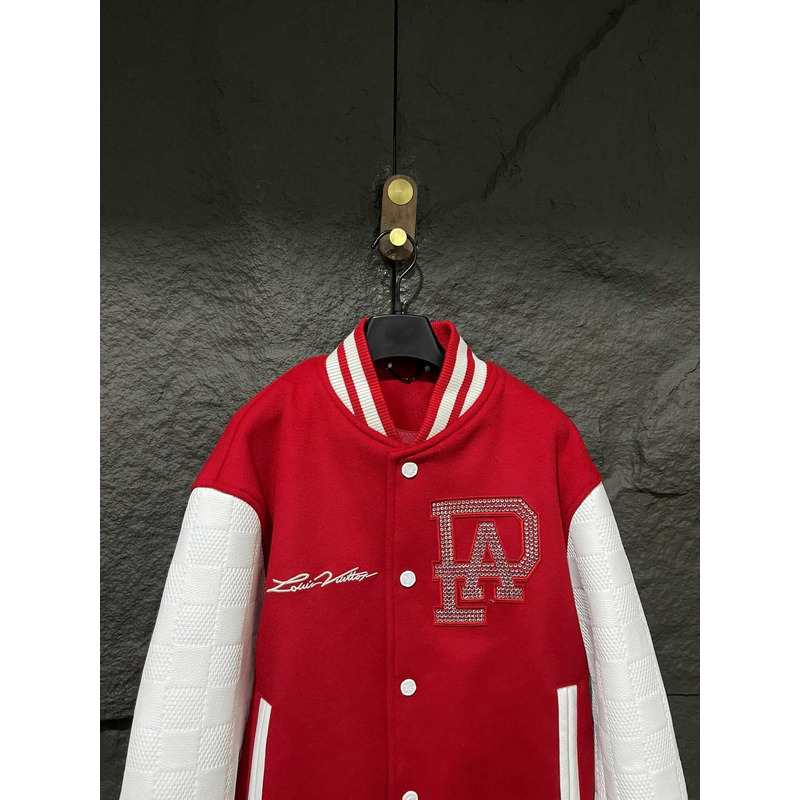 l**is V*t*n  mix leather varsity blouson jacket bright red