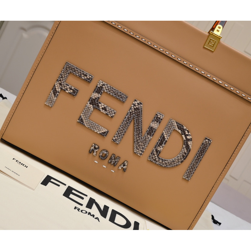 F**di sunshine medium tote bag light brown leather