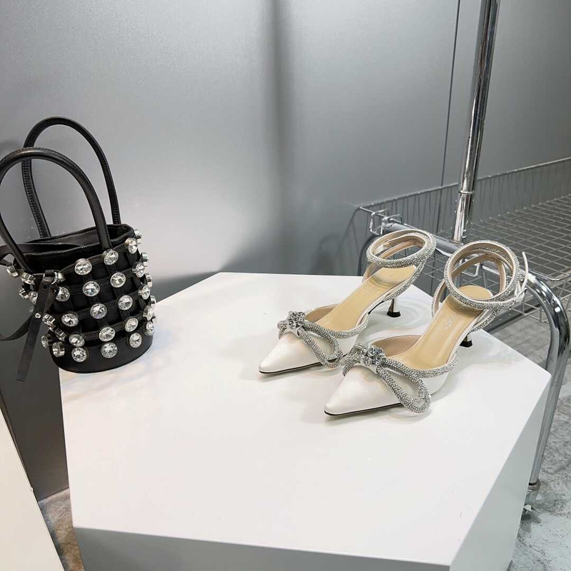 Mach & Mach Pumps In White Satin Slides