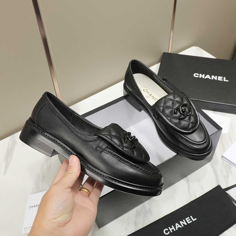 Ch*el lambskin moccasins loafers black