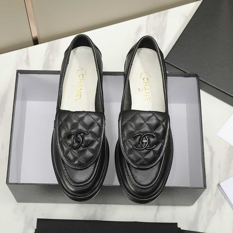 Ch*el lambskin moccasins loafers black