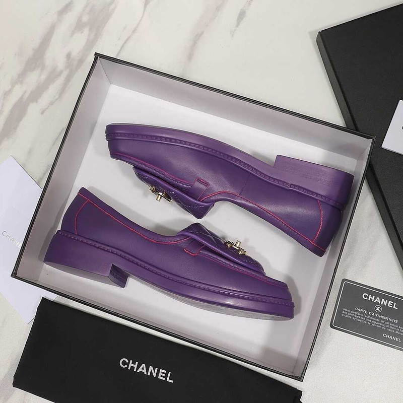 Ch*el lambskin moccasins loafers dark purple