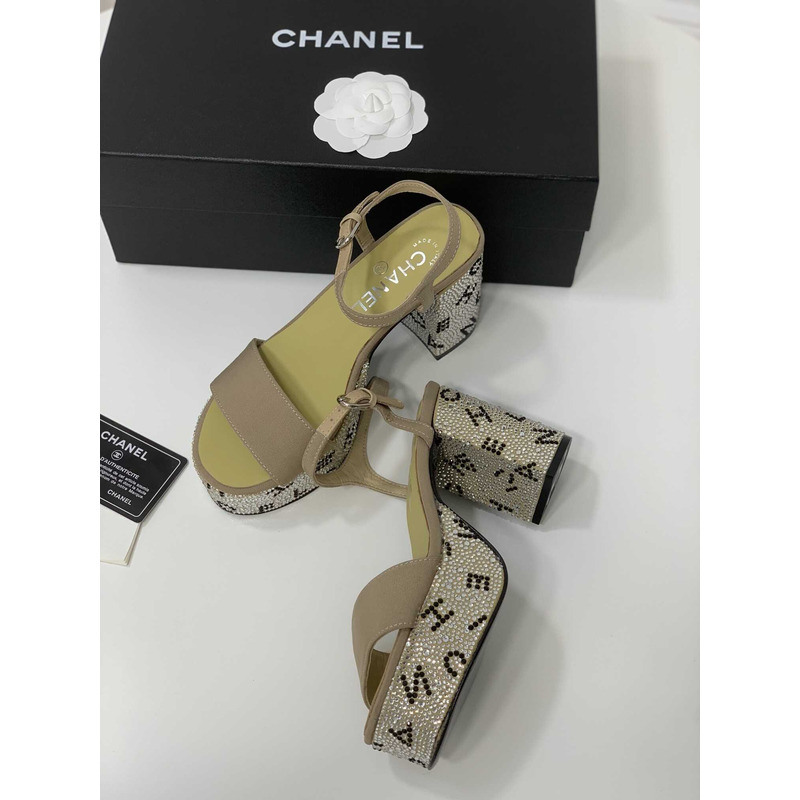 Ch*el sandals grosgrain & diamanté green