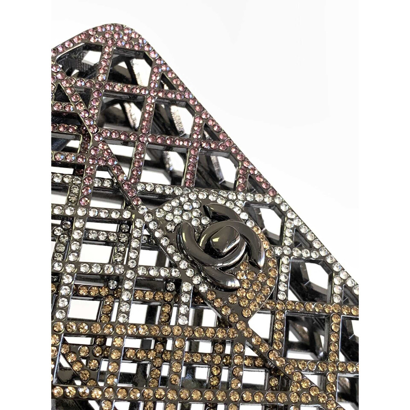 Ch*el mini evening bag strass & black metal black & multicolour
