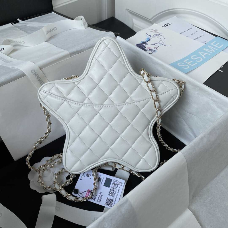 Ch*el star handbag lambskin white
