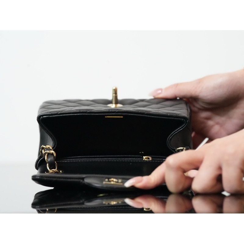 Ch*el mini flap bag lambskin & gold-tone metal black
