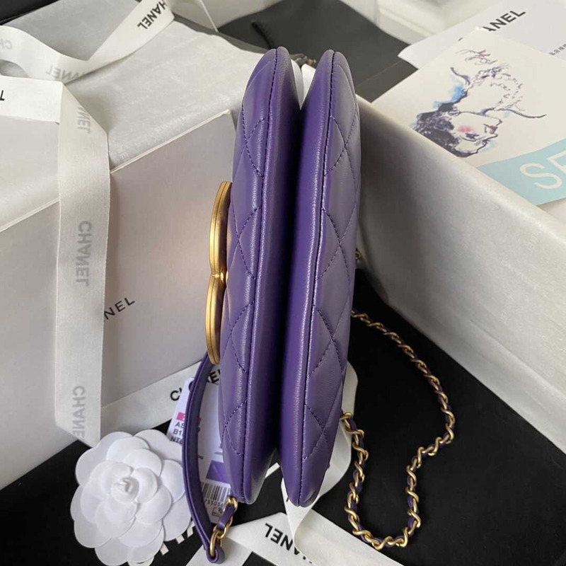 Ch*el small messenger bag lambskin & gold-tone metal purple