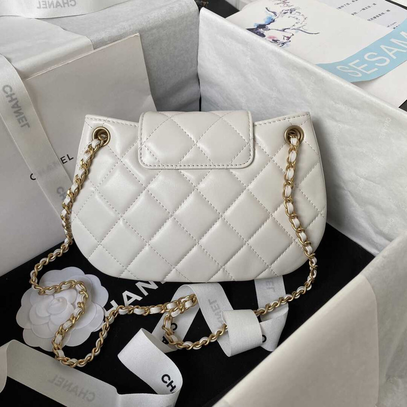 Ch*el small messenger bag lambskin & gold-tone metal white