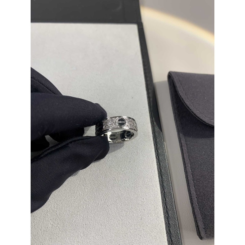 cartier white gold love Di*m*nd and ceramic ring in silver