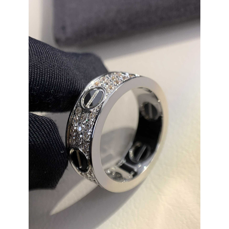 cartier white gold love Di*m*nd and ceramic ring in silver