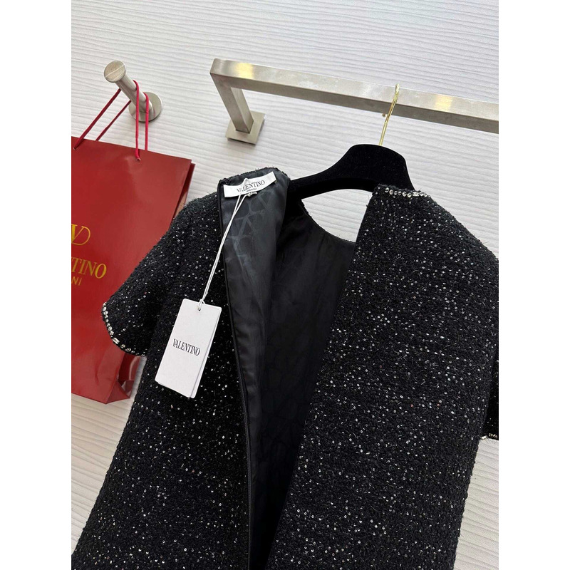 Valentino Metallic Tweed Polo Mini Dress In Black