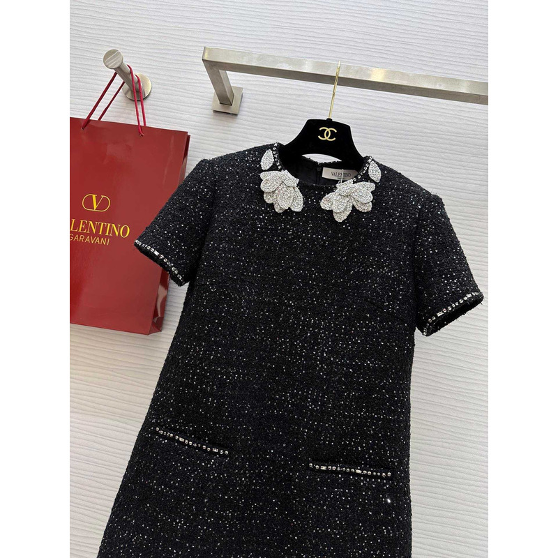 Valentino Metallic Tweed Polo Mini Dress In Black