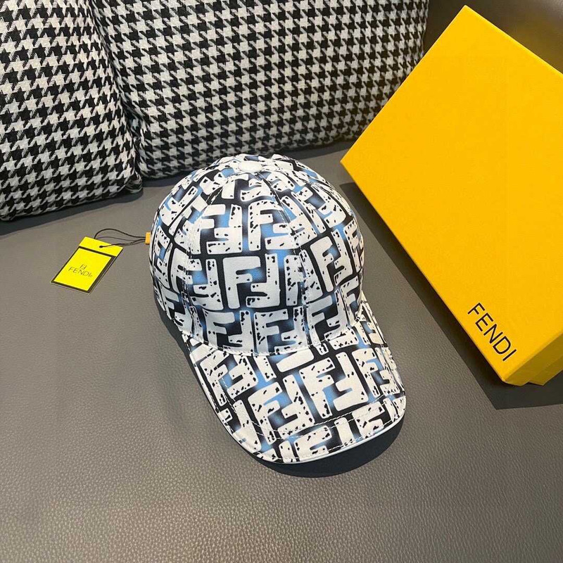 F**di hat ff jacquard fabric baseball cap white and blue