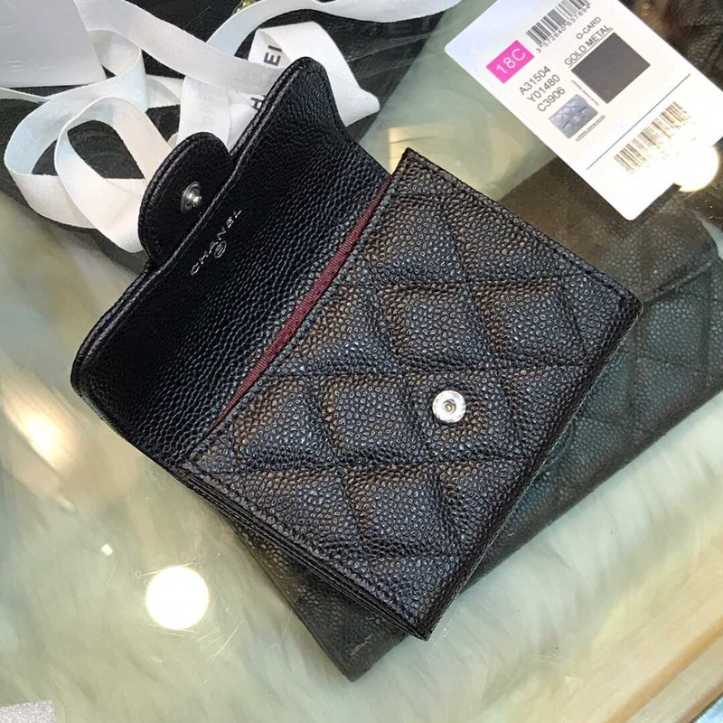 Ch*el caviar small flap wallet black