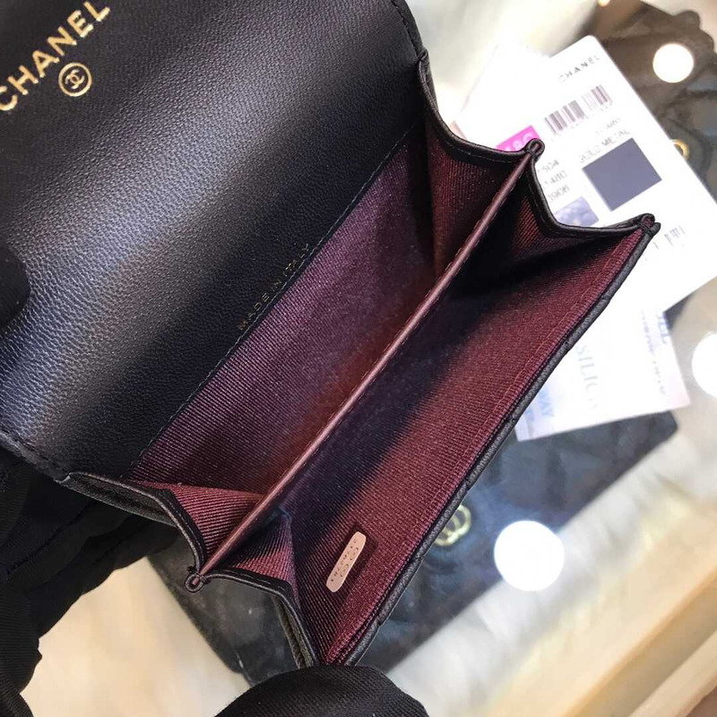 Ch*el lambskin small flap wallet black