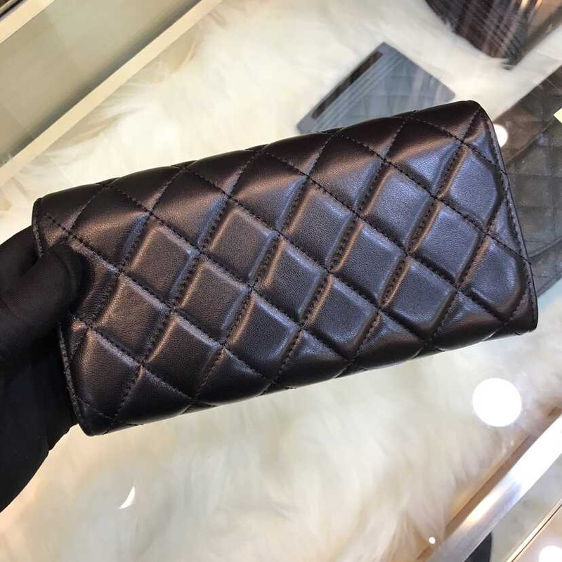 Ch*el lambskin flap wallet black