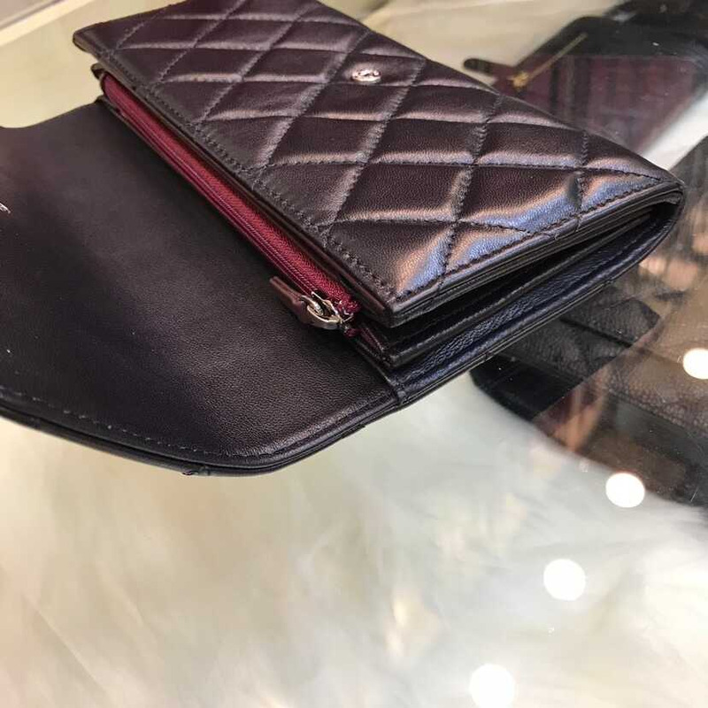 Ch*el lambskin flap wallet black