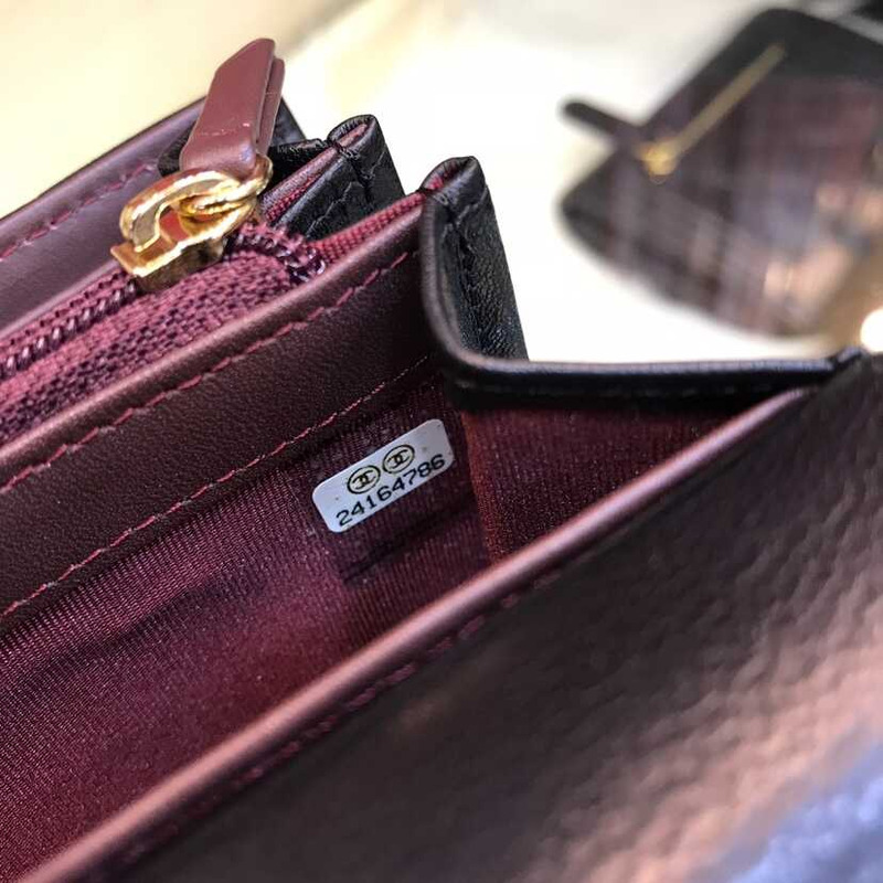 Ch*el lambskin flap wallet black