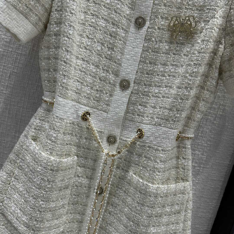 Ch*el tweed dress white