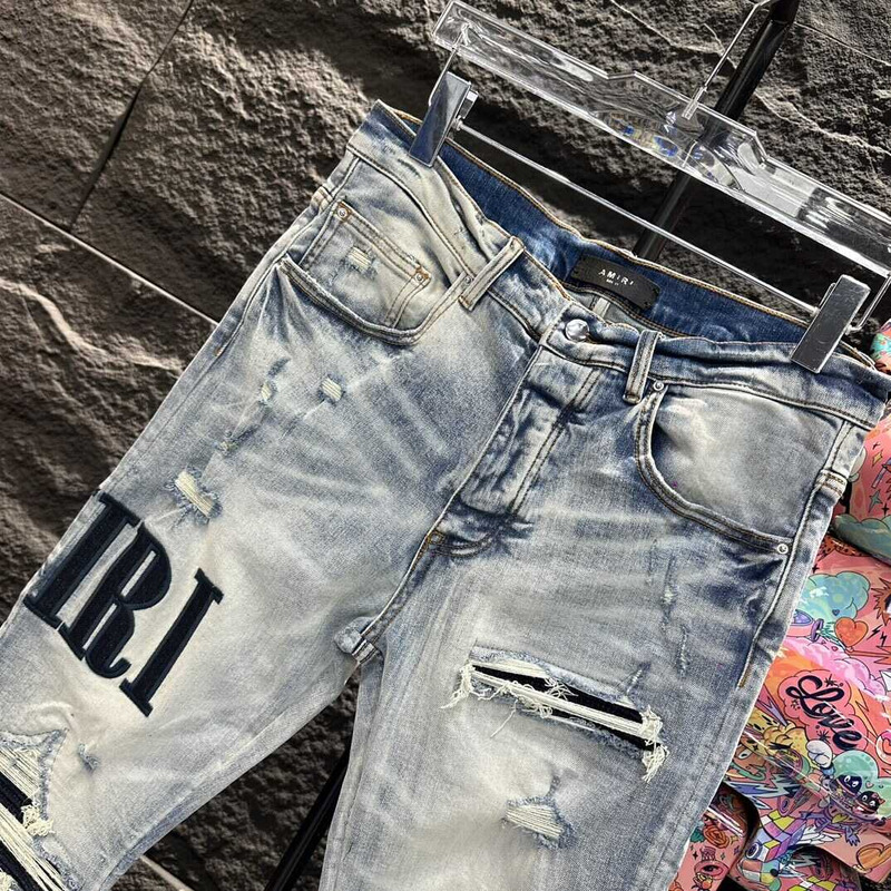 Amiri Logo Distressed Skinny Jeans Blue