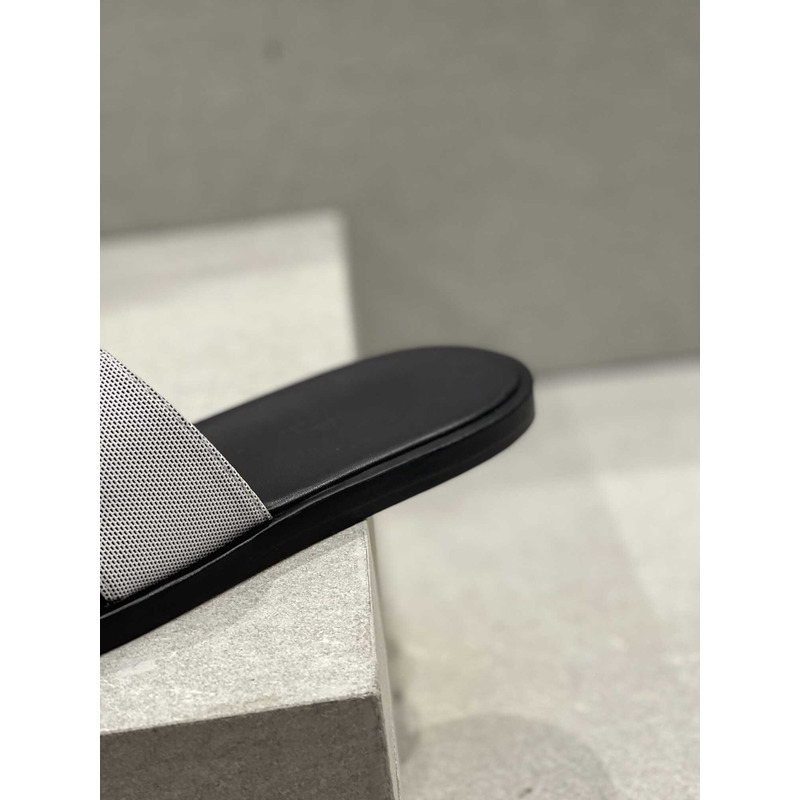 H**mes izmir sandal black grey slides  leather
