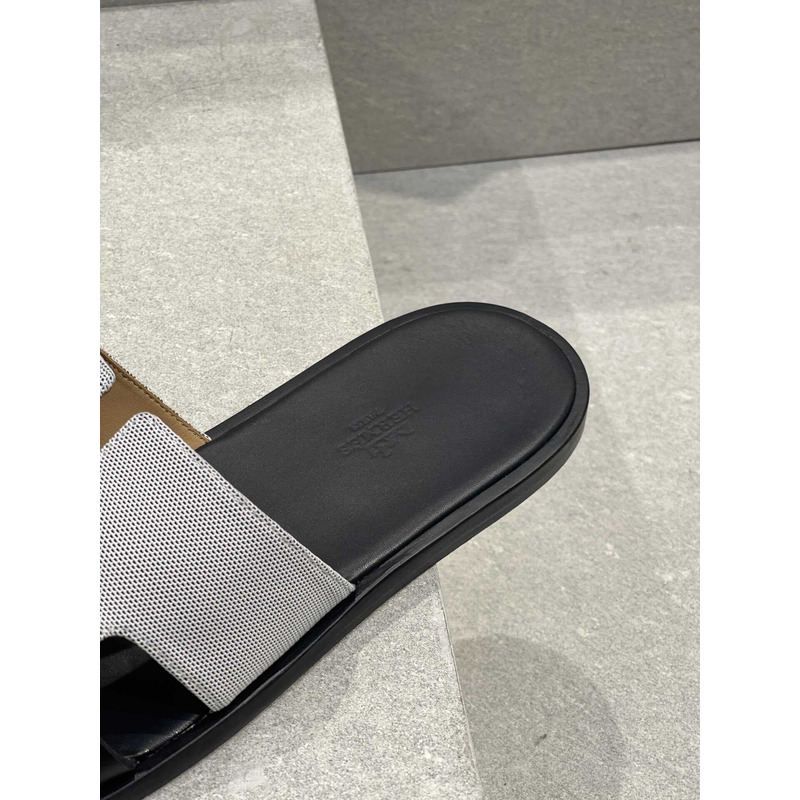 H**mes izmir sandal black grey slides  leather