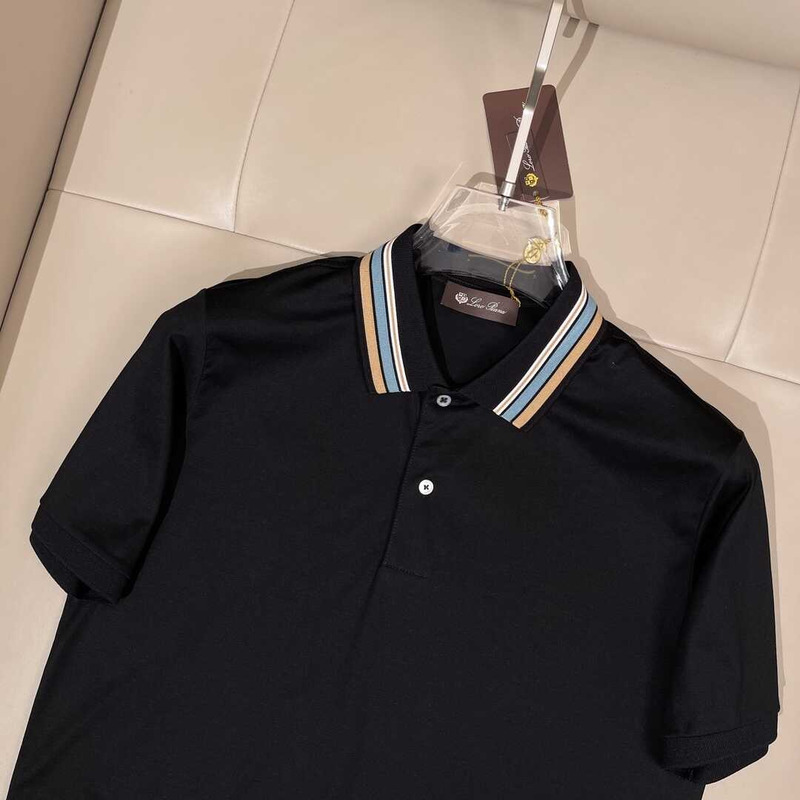 Loro piana Rainbow Stripe Detail Polo Shirt Black