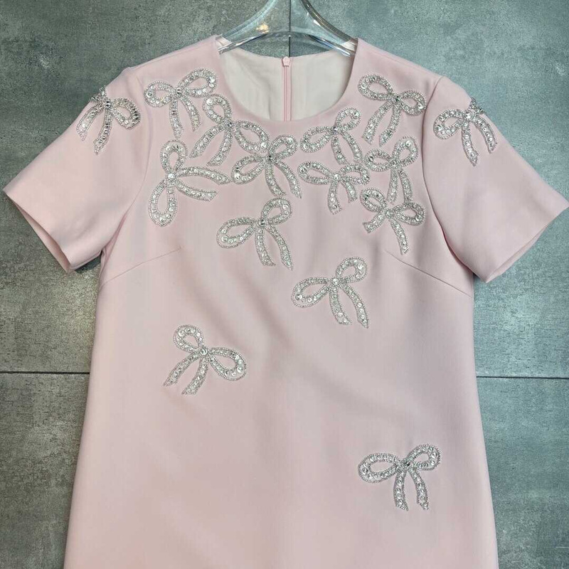 Valentino Embroidered Crepe Couture Short Dress Pink