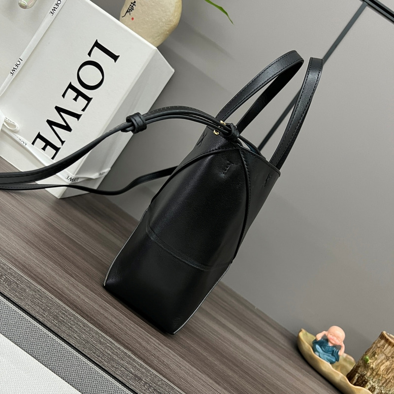 Loewe Mini Puzzle Fold Tote in Shiny Calfskin Black