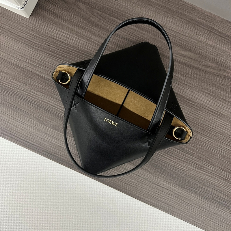 Loewe Mini Puzzle Fold Tote in Shiny Calfskin Black