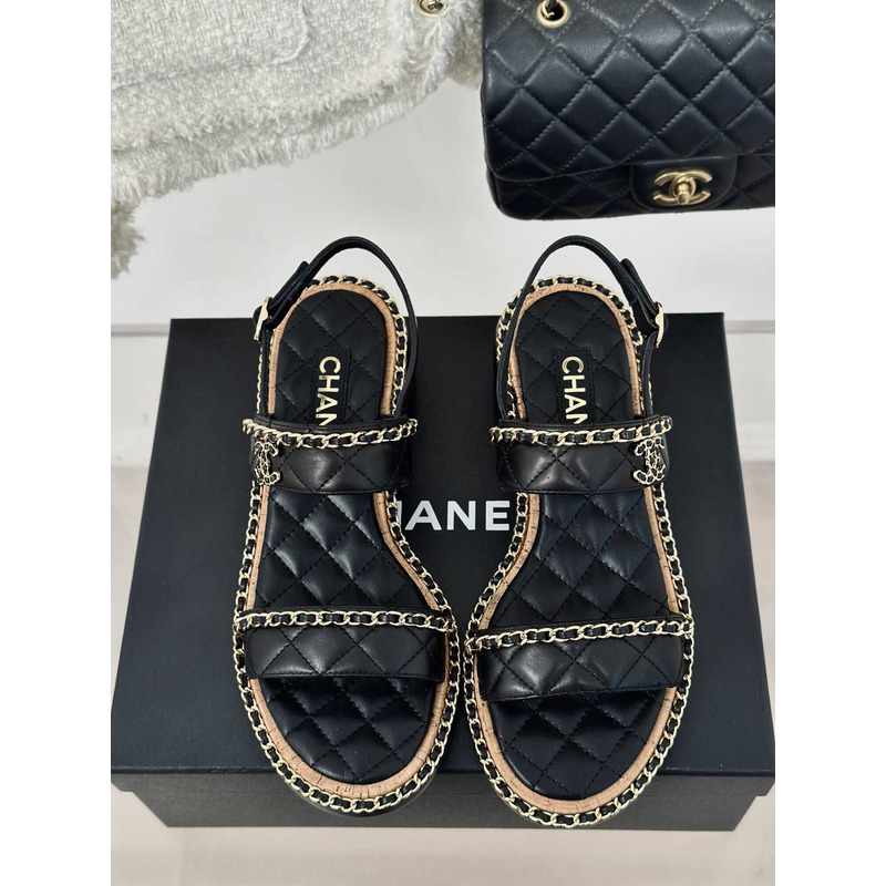 Ch*el lambskin sandals black