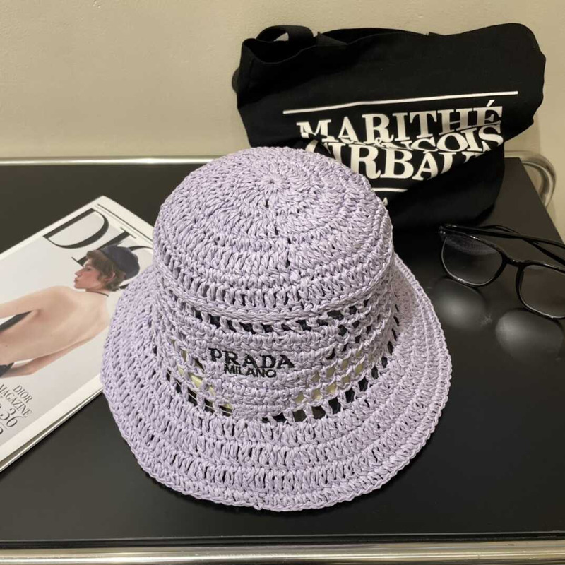 Pra*a woven fabric bucket hat in purple
